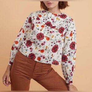 Marine Layer Wildflower Ruffle Yoke Blouse Floral XS NWOT